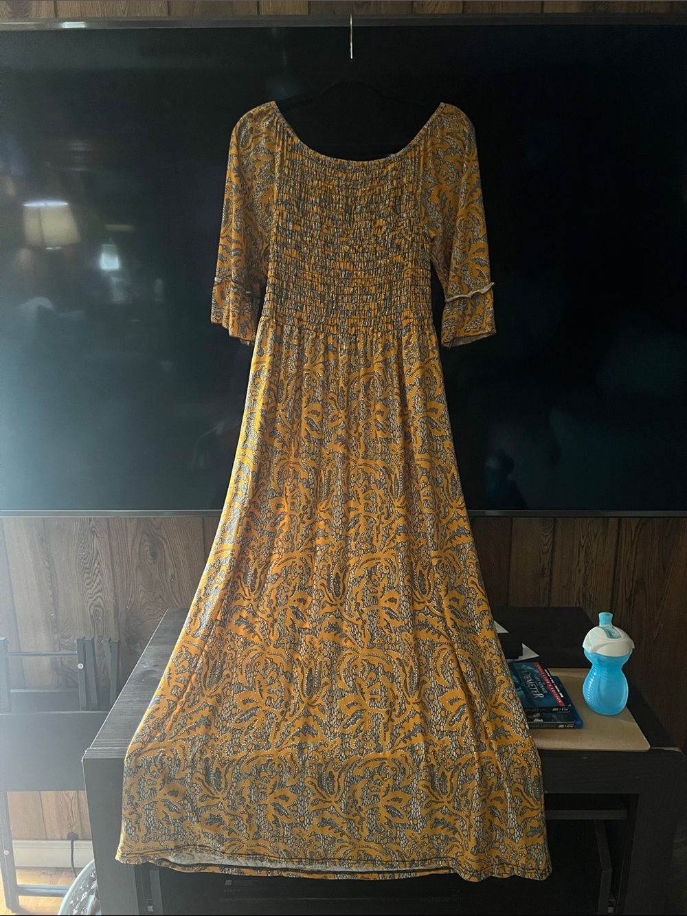 Yellow Paisley Maxi Dress with Smocked Bodice